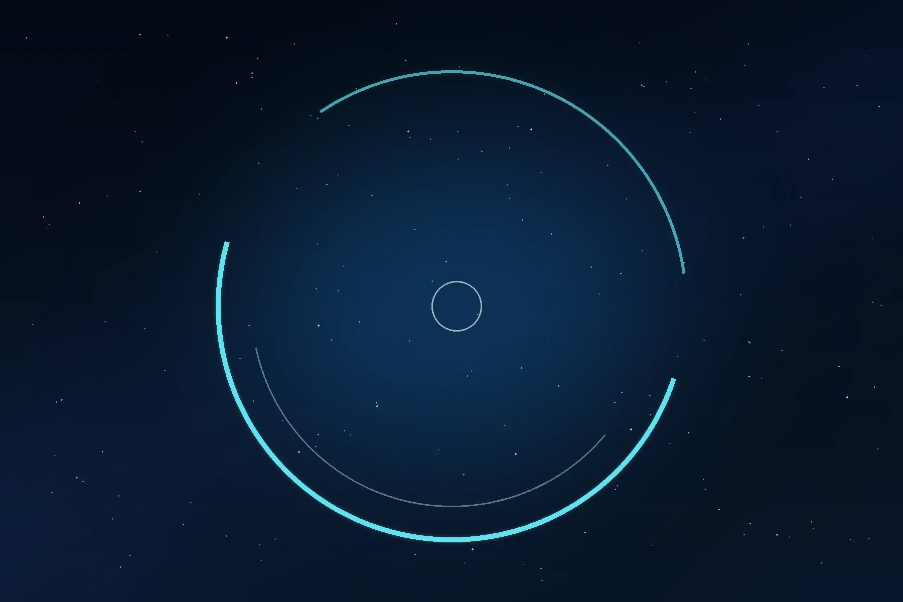 Anillo cian incompleto sobre un fondo espacial, con un corte en el trazo.
